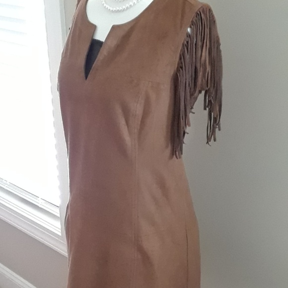Express Faux Suede Fringe Dress - Picture 3 of 8